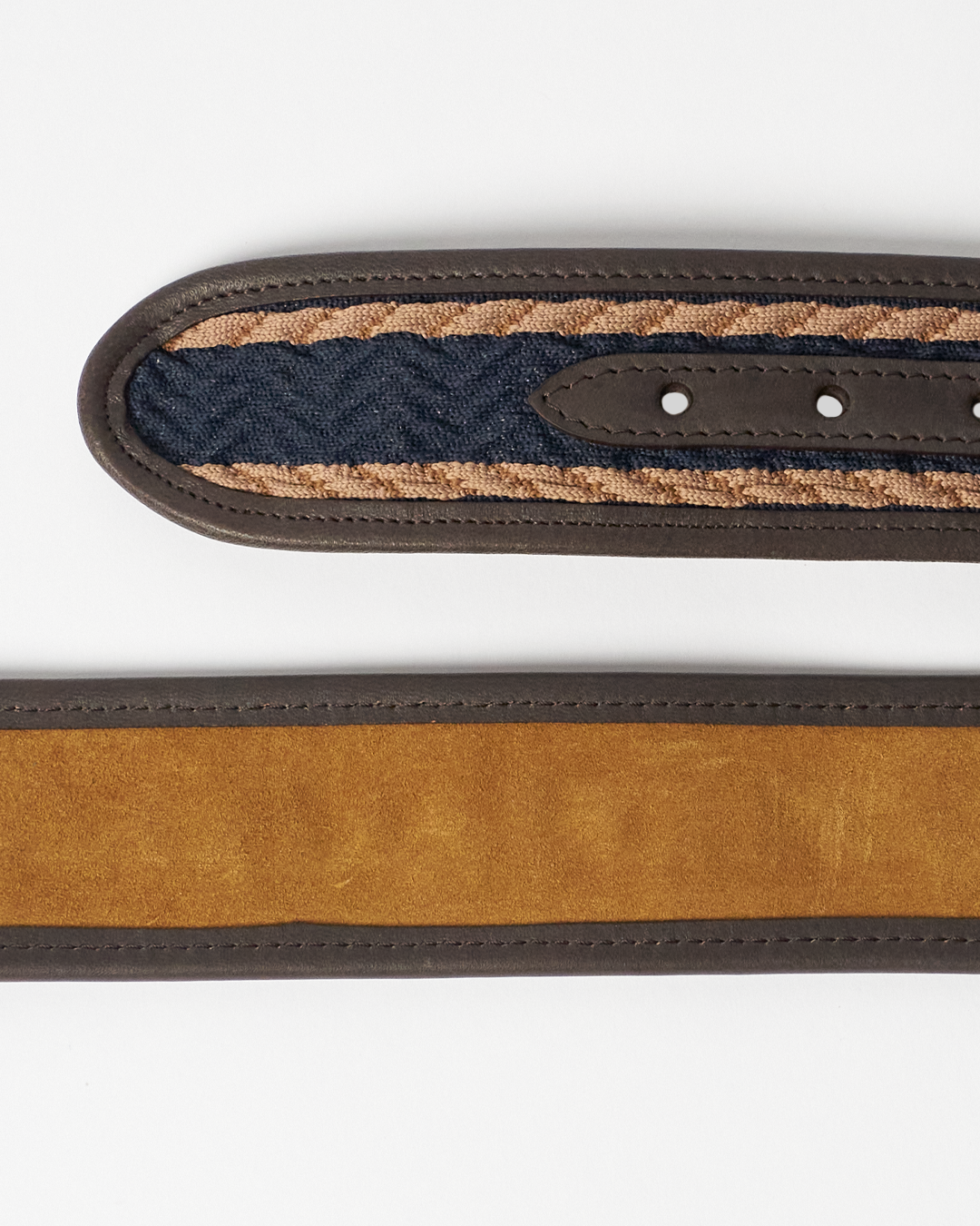 The Chelsea, Textured-Knit Black Leather Belt in Navy