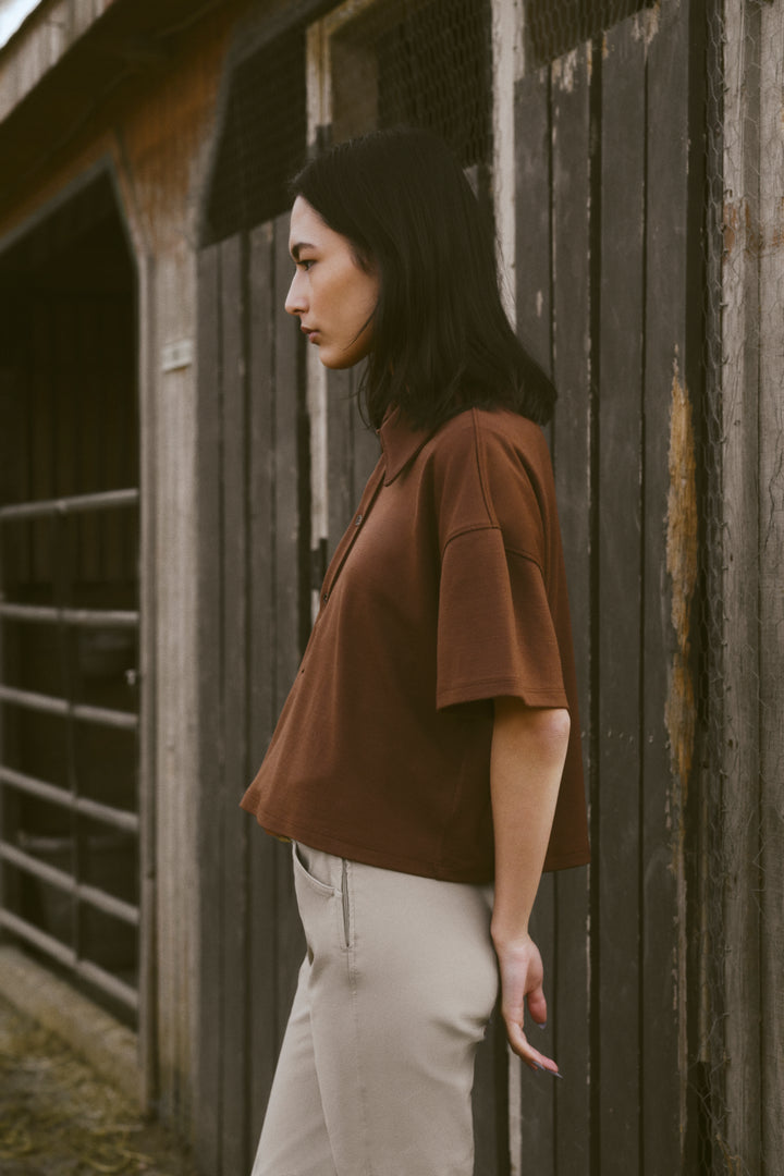 Vespa Cropped Polo in Pui Brown | Women's Cropped Polo Shirt at